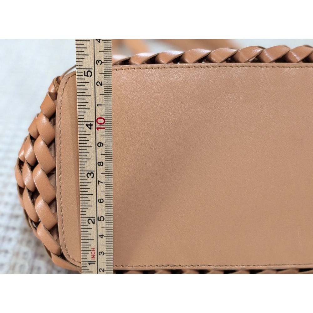 Fossil 75082 Leather Woven Basketweave Shoulder Bag Tan Camel Medium Tote - Picture 6 of 10